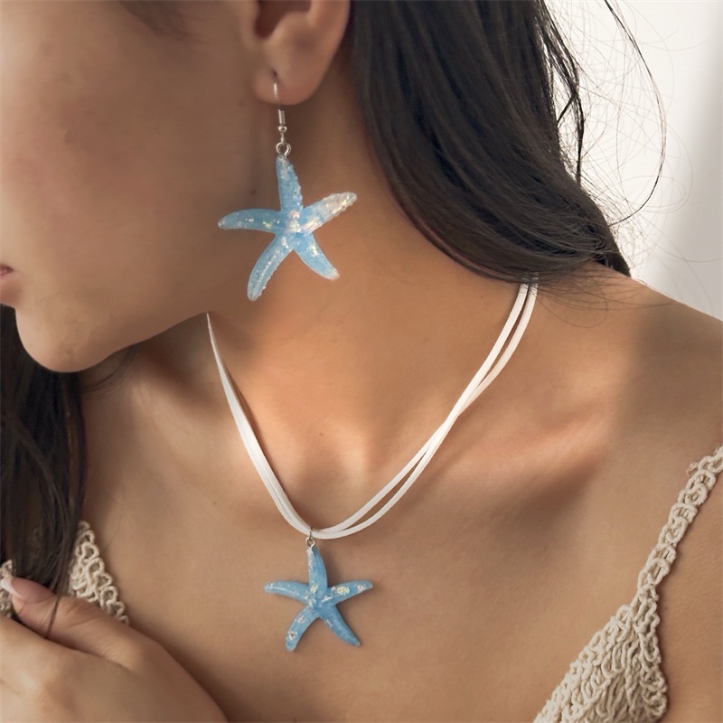 Moda Boho Estrela Do Mar Brincos Colar Conjunto Feminino Acessórios Para Presente De Feriado em Oferta na Shopee