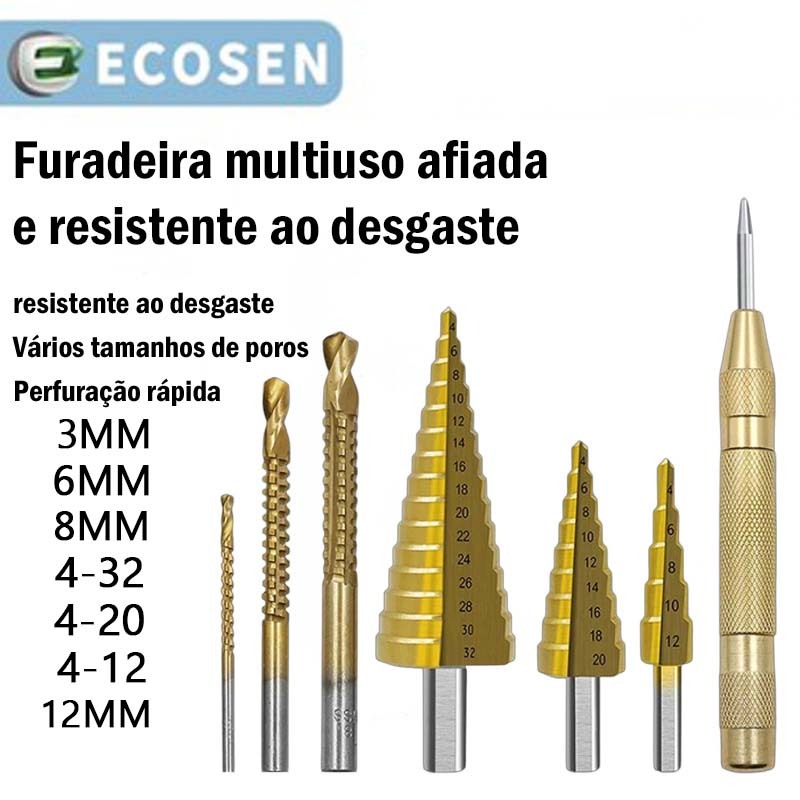 Broca Escalonada De Corte Lateral De 7 Peças Em Aço Titânio Ouro em Oferta na Shopee