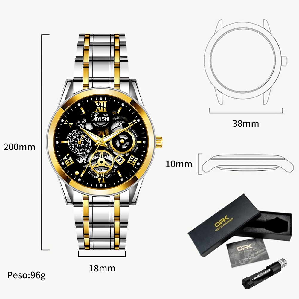 Detalhes do OLEVS 8135 Relógio Masculino A Prova D'Água De Luxo Moda Original Aço Inoxidável Masculino Luminoso Preto Branco Ouro