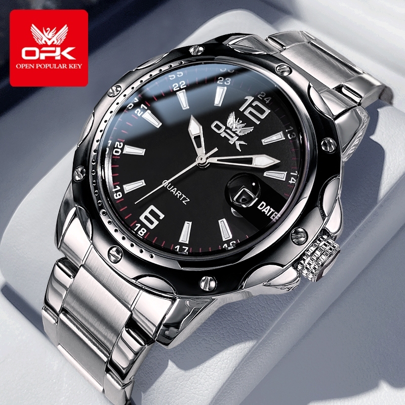 OLEVS relógio masculino relogio a prova d água luxo luminoso Preto original de aço quartzo Preto Branco 6026 - Watches