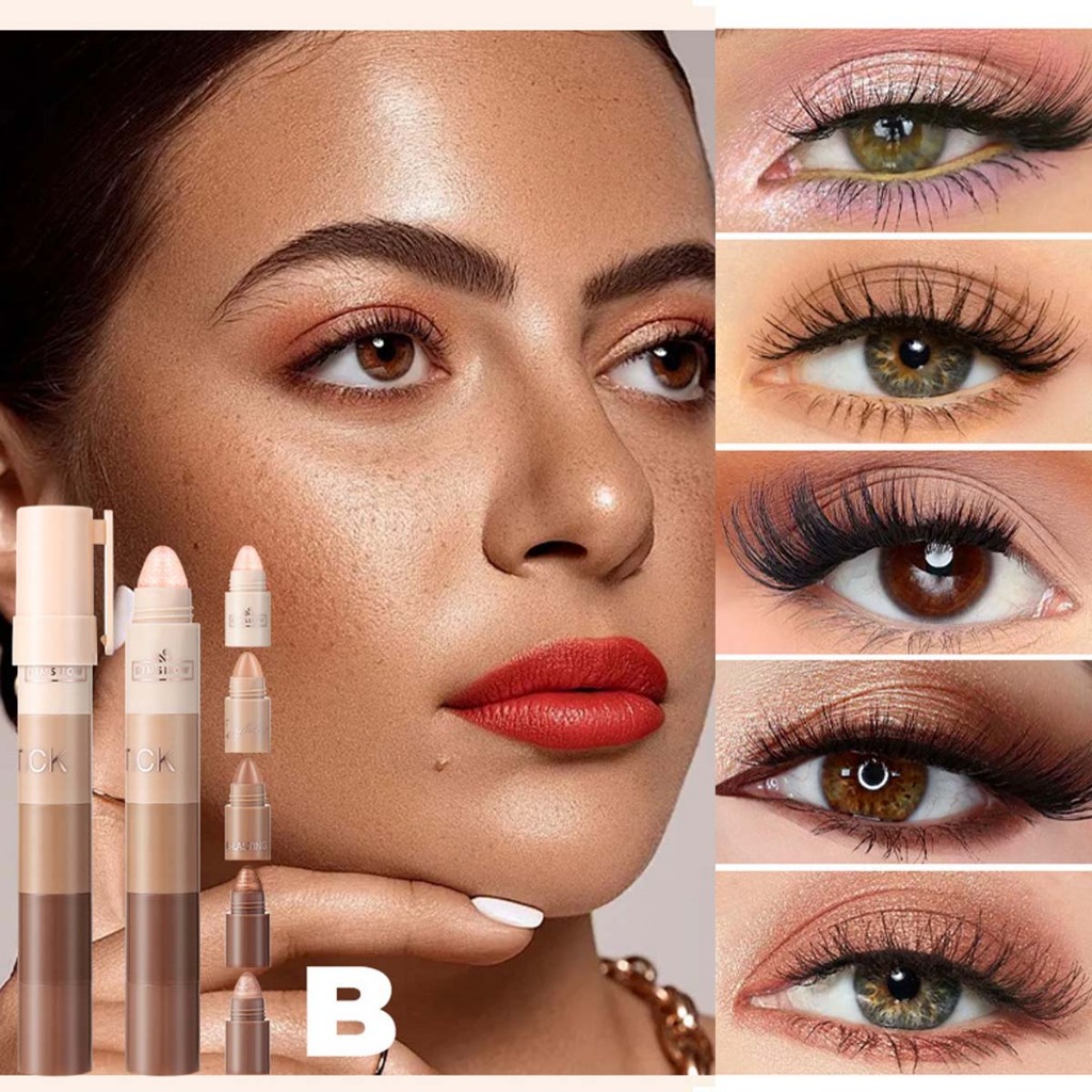 Kit com 5 Lápis de Sombra e Blush em Bastão | À Prova D'água, Pigmento Glitter, Longa Duração – Cor Coral + 4 Tons