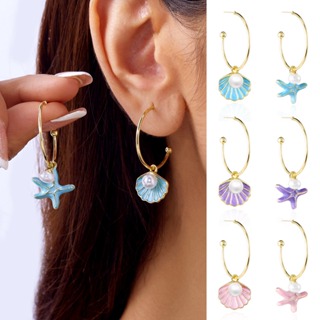 Moda Esmalte Concha Estrela Do Mar Pérola Balançar Brincos Parafuso Prisioneiro Feminino Acessórios De Presente De Feria em Oferta na Shopee