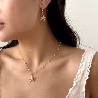 gmai Deslumbrante Estrela Do Mar Pérola Pingente Colar Pulseira Brincos Conjunto Moda Jóias Acessórios Pacote De Present em Oferta na Shopee