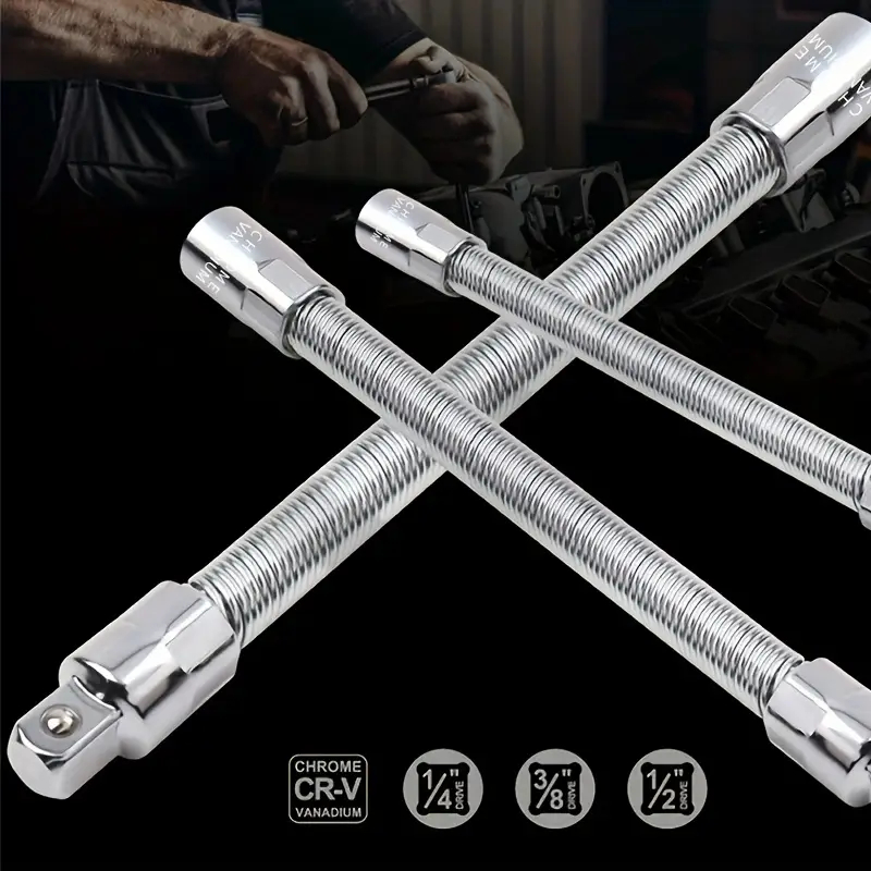 Kit 3 peças Extensor Eixo Ferramenta Braço Flexivel Aço Cromado Cabo Extensor Adaptador