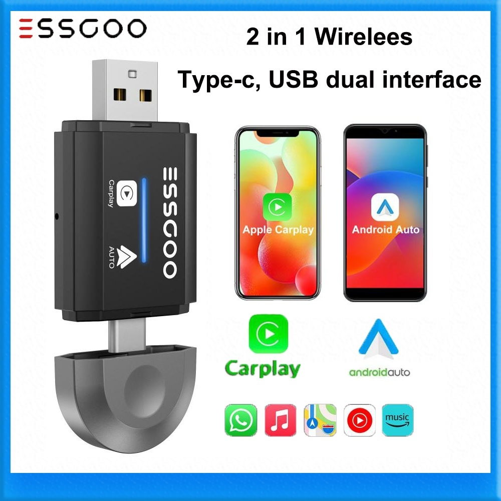 (Do São Paulo)ESSGOO Adaptador Carplay Com Fio Para Android Auto 2 Em 1 Mini Plug and Play Compatível Conexão Rápida em Oferta na Shopee