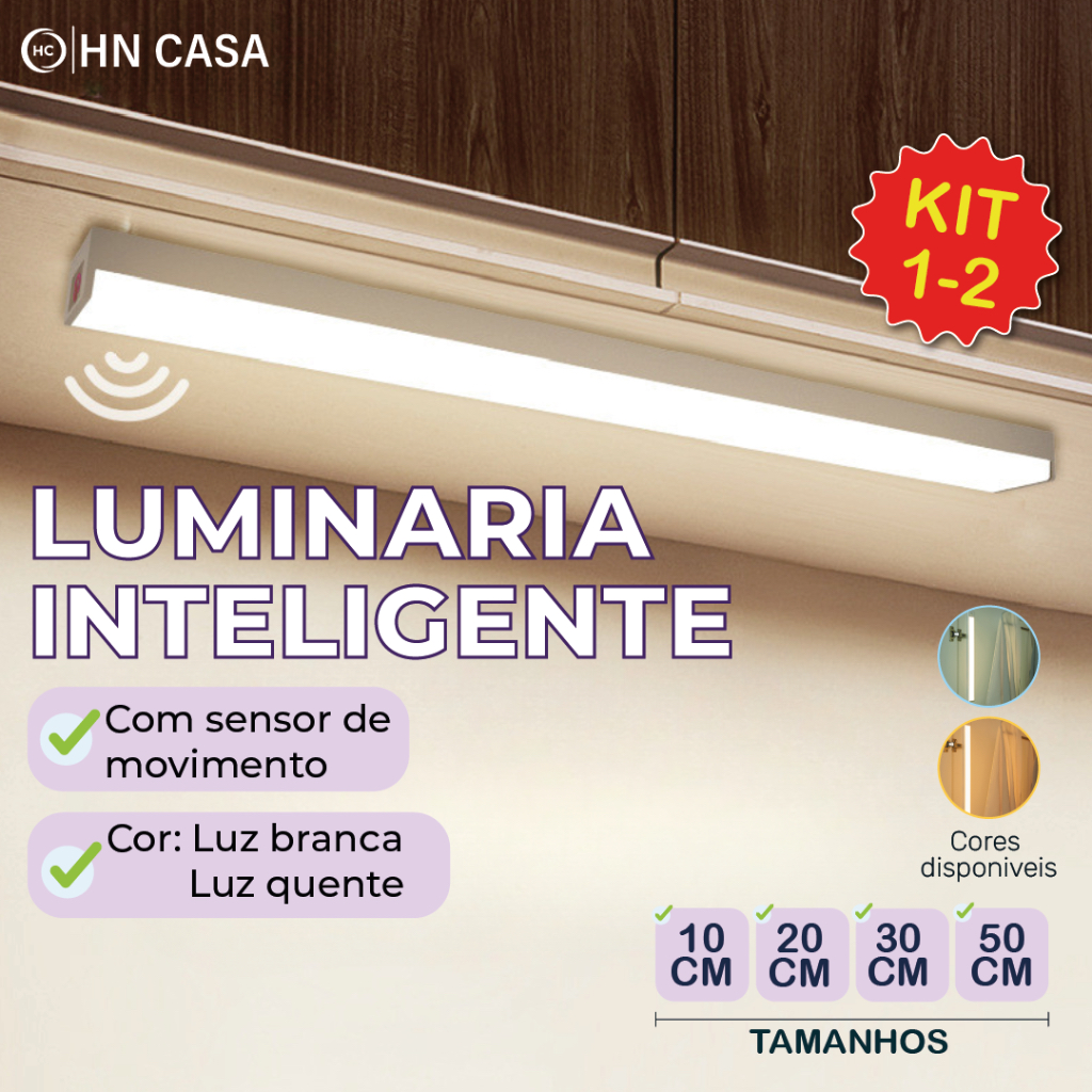 Lâmpadas inteligentes Ultra-LED inteligentes com Sensor esportivo sem fio e bastão fino USB recarregável 10/20/30/50cm