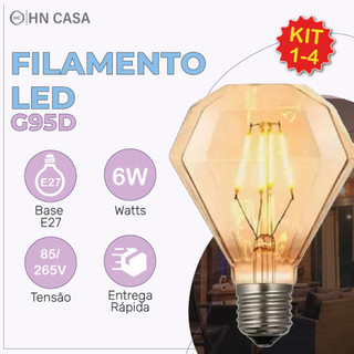 Lâmpada Filamento LED Diamante G95D 4W E27 LUZ QUENTE (AMARELO) Âmbar Retrô Vintage 110V~220V | Bivolt