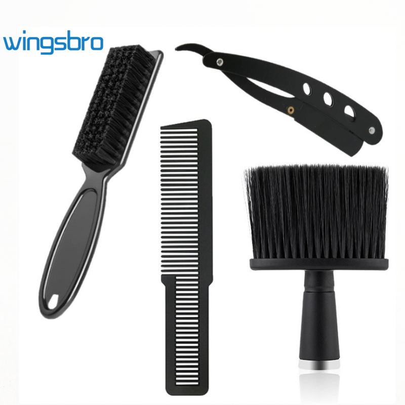 Kit profissional para barba e bigode ameixa seca com navalha e escova, pente para pelos faciais masculinos - Barbeiro Escova De Cabelo Pente  (preto)