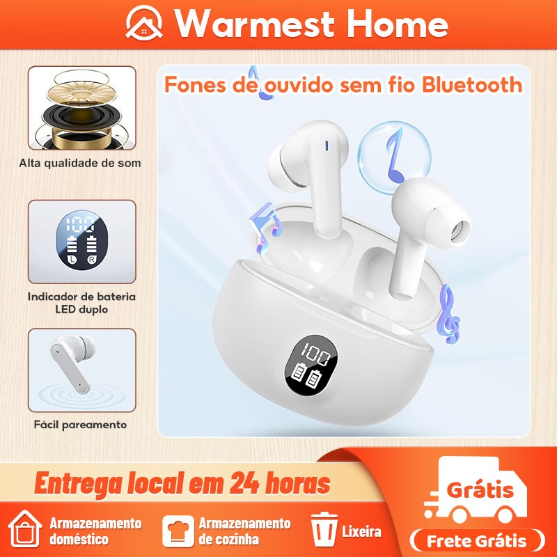 Fones de ouvido Bluetooth Ear Buds, fones de ouvido sem fio, fones de ouvido Bluetooth 5.3, fones de ouvido Bluetooth