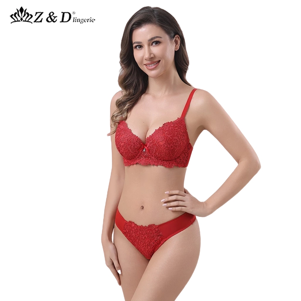 Z&D Lingerie Conjunto Com Aro Com Renda De Bordado e Bojo Calcinha Fio Dental 8091 em Oferta na Shopee