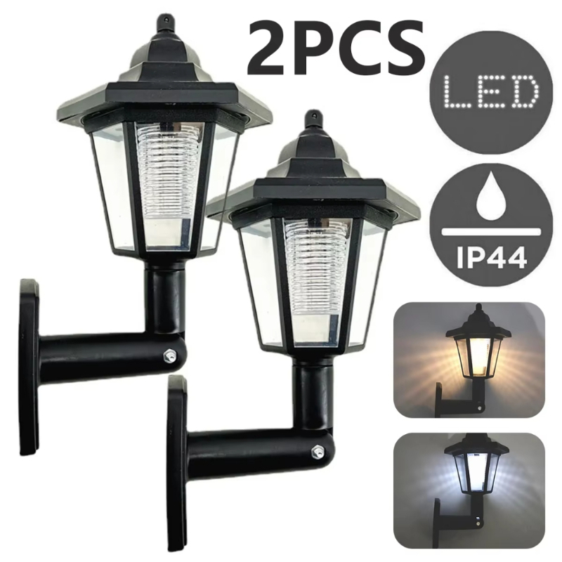 Lâmpada De Iluminação Externa Led Solar De 2 Peças Luz De Parede Hexagonal Lanterna Retrô Jardim Água À Prova D'água Rua