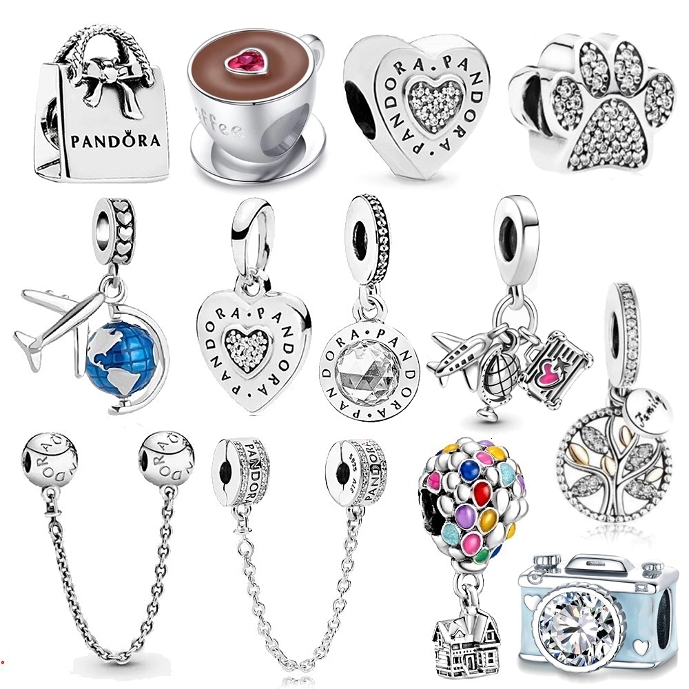 Berloque Clássico Prata 925 Charms Inicial Encantos Berlian Café Charme Pingente Para Puls...