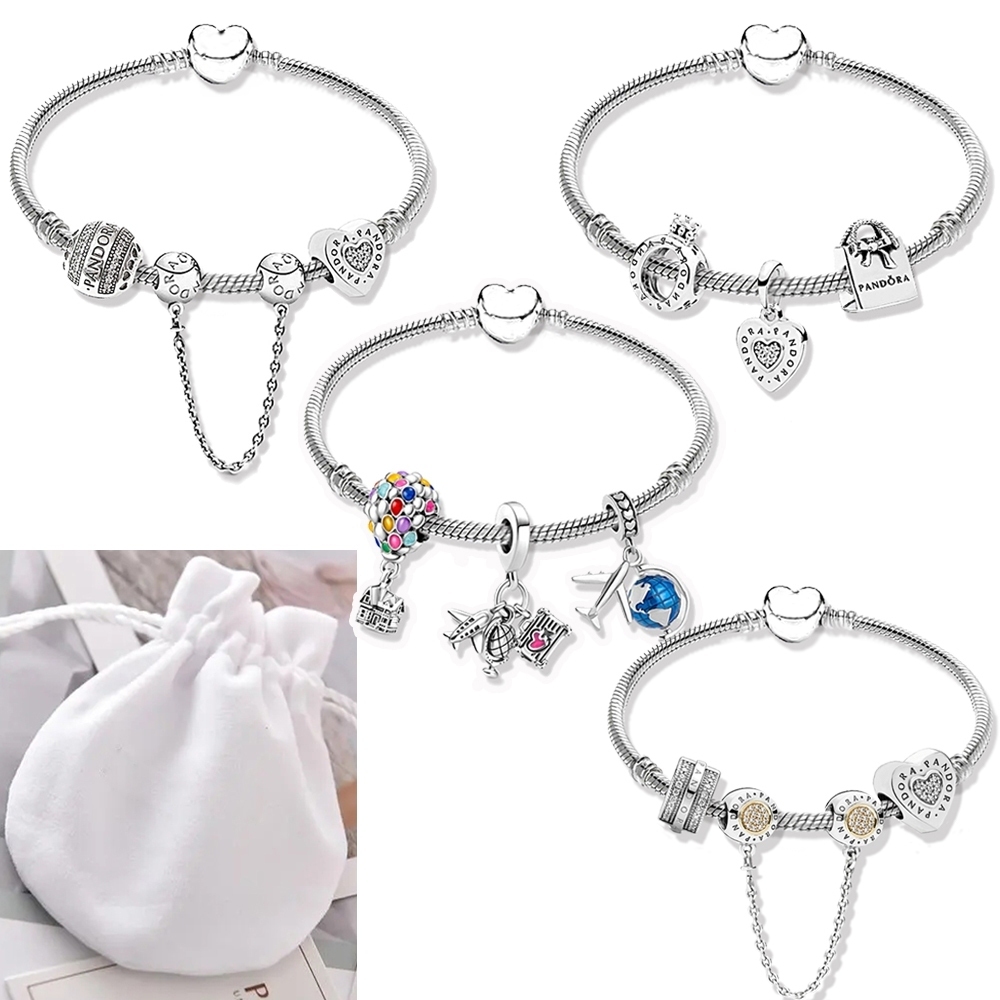 Pulseira Coração De Prata 925 Berloques kit Com 3 Pingentes Bracelete Letras Pretas Pulseiras Incluído Bolsa de veludo em Oferta na Shopee