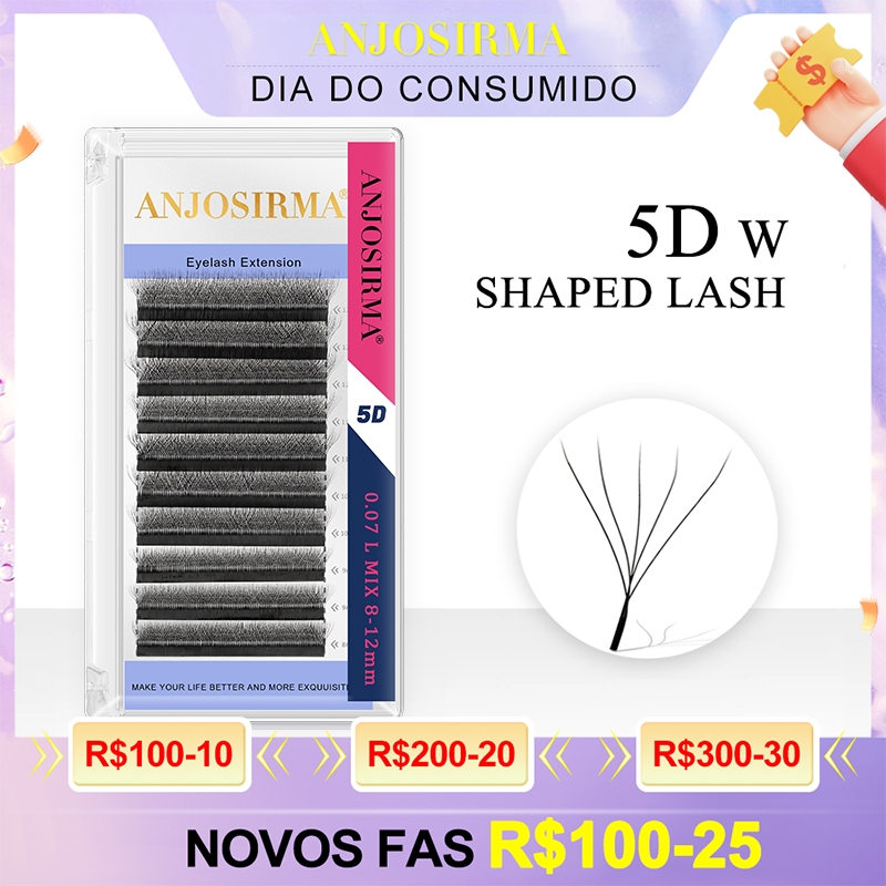 ANJOSIRMA 5D W Extensões De Cílios Em Forma De 0.07 L/C/D/DD Faux Mink Natural Pestanas Profissionais Suaves
