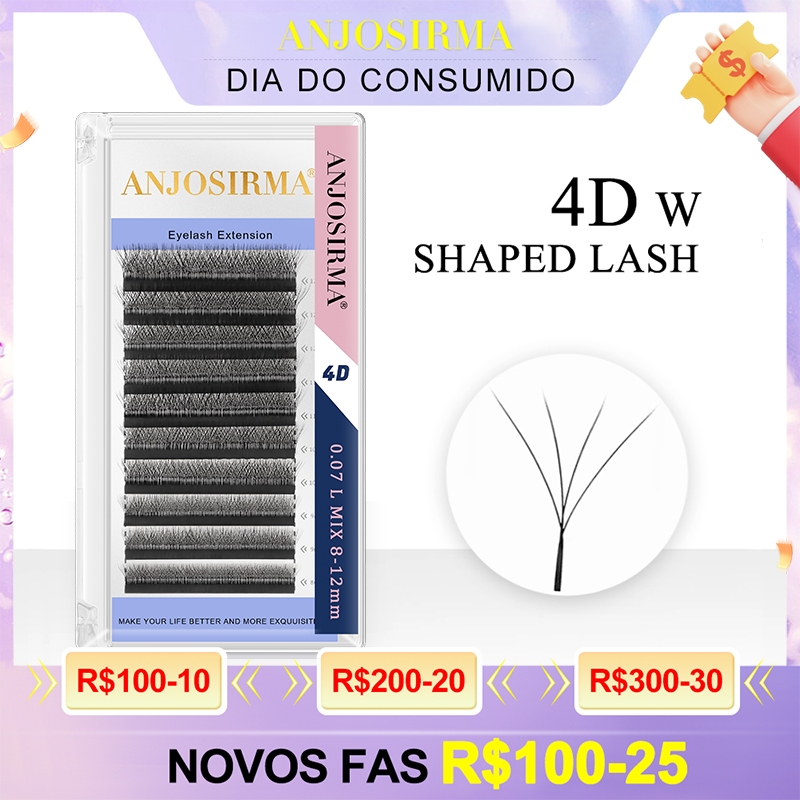 ANJOSIRMA 4D W Extensões De Cílios Em Forma Com Volume Pré-Fabricado Ventilador De Falsos Naturais De