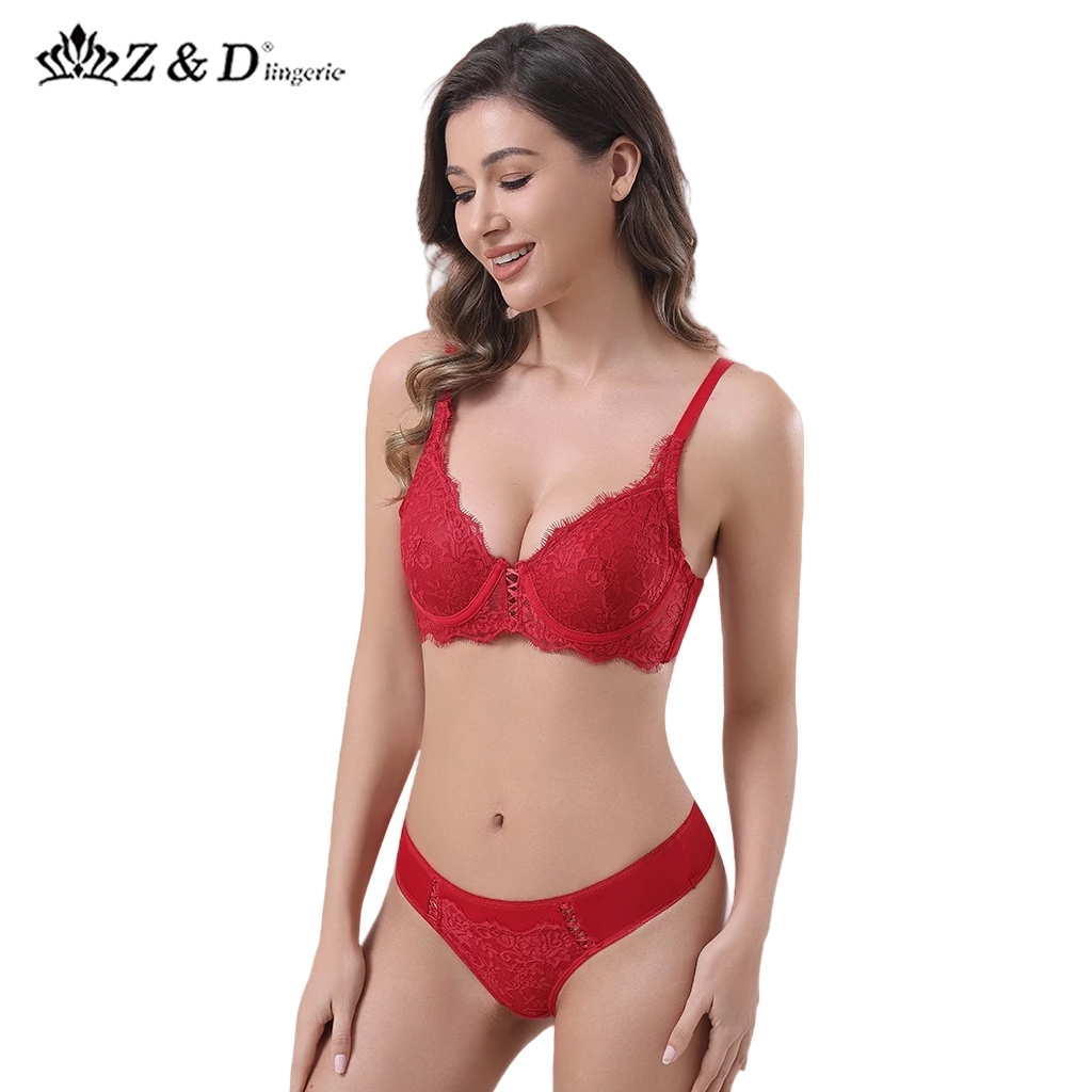 Z&D Lingerie Conjuntos Sem Bojo Com Aro e Renda Calcinha Fio Dental 8067