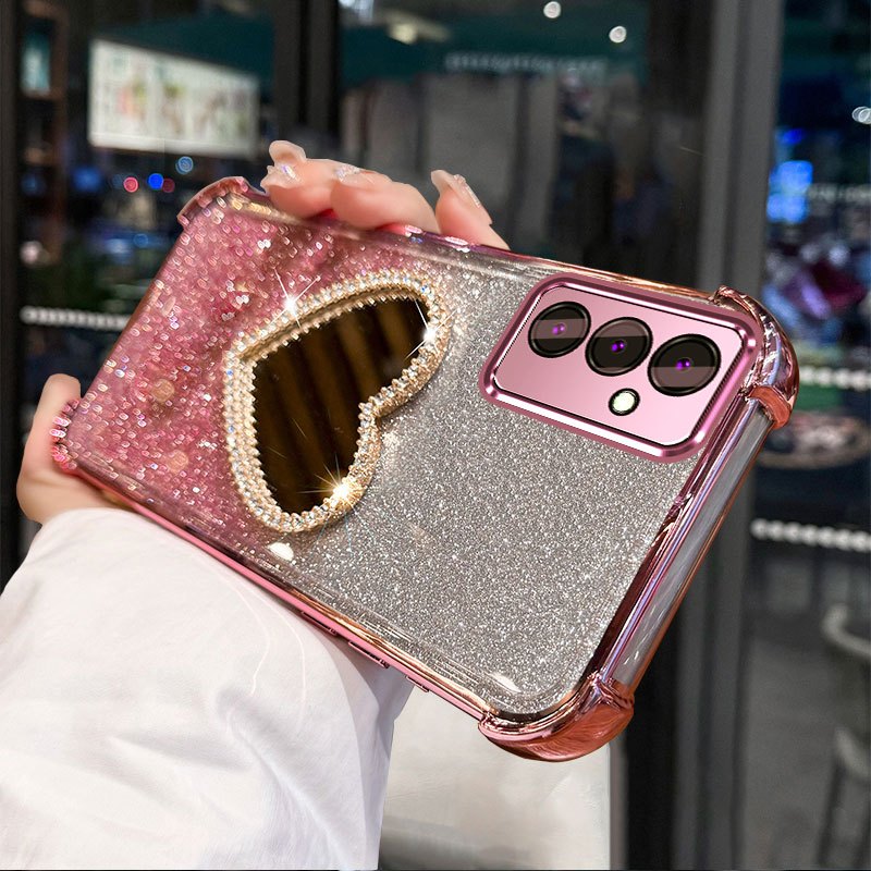 Capa Para Samsung A15 5G A25 5G Anti Vibração Escudo Macio Com Espelho Função De Suporte De Maquiagem Do Telefone Móvel