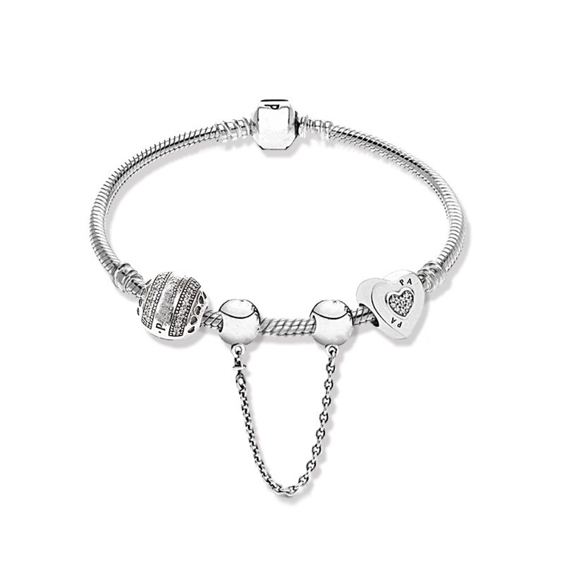 Pulseira de prata 925, incluindo 3 pingentes clássicos de contas e pulseiras de letras pre...
