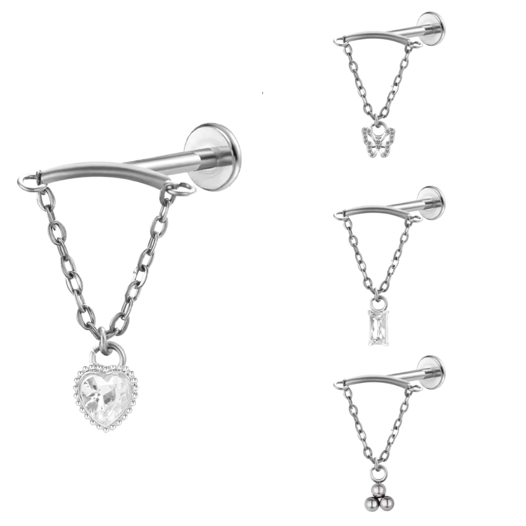 Prego Labial De Liga De Titânio G23 Corrente De Orelha De Zircão Joias De Punção Humana em Oferta na Shopee