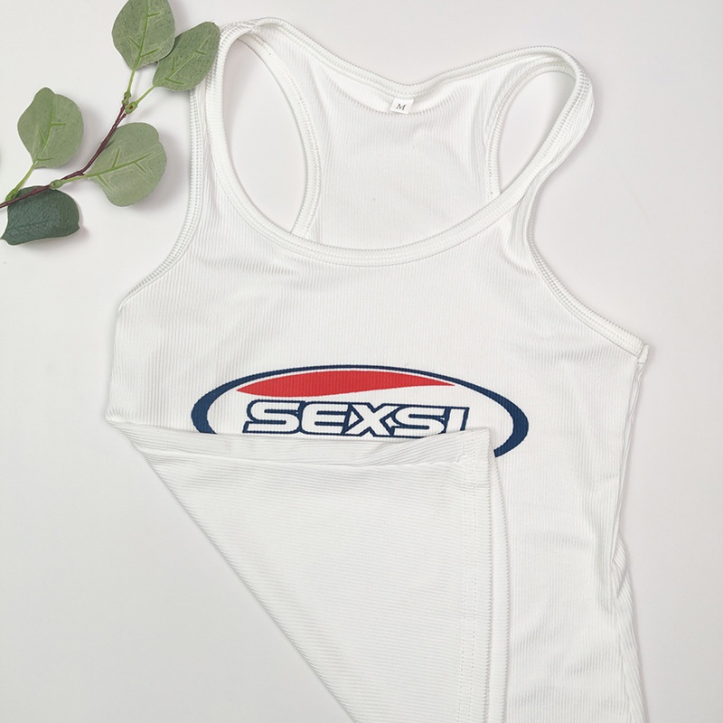 top Curto Feminino sexy De Rua Y2K Com Alças Finas E Colete Estampado Letras — imagem 2 de 2