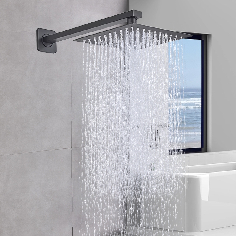 Chuveiro Ducha 30x30CM Preto 304 Quadrado Reto/Articulado Banheiro Piscina Area Externa