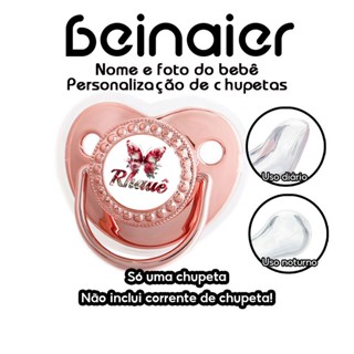 Chupeta de bebê para uso diurno e noturno, personalizada com nome e foto, presente de aniversário em Oferta na Shopee