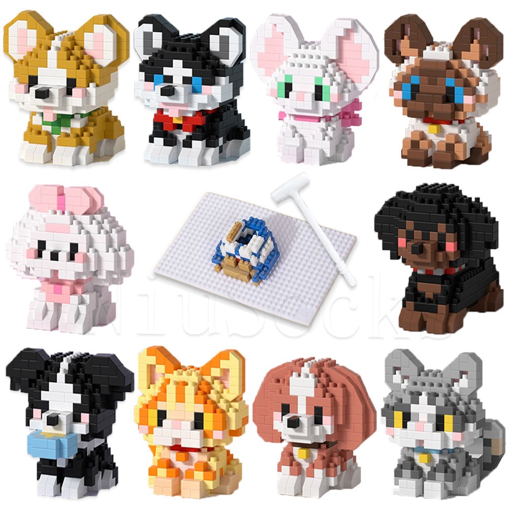 Novo Bloco De Construção Dos Desenhos Animados Brinquedo Cão E Gato animal Ornamento  Criança Presente Aniversário em Oferta na Shopee