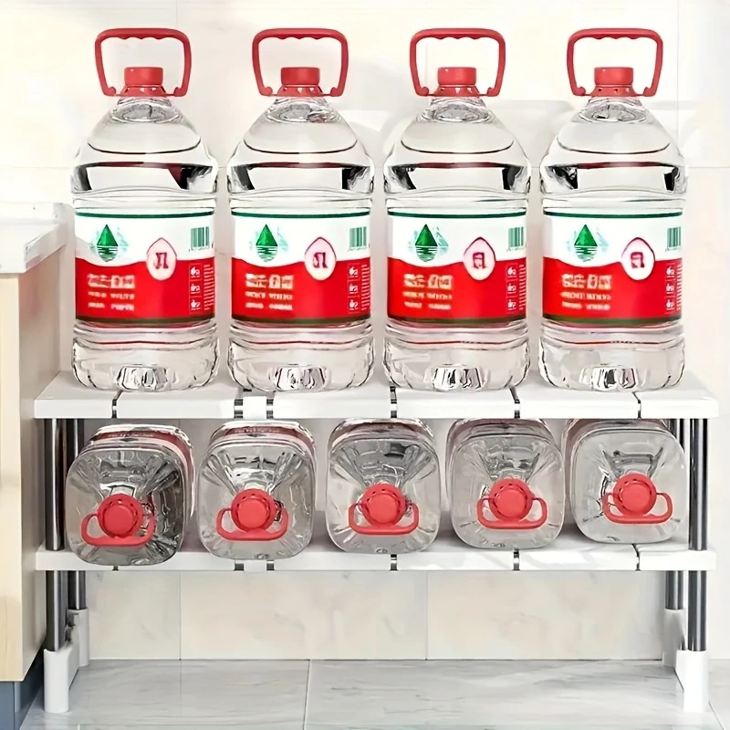 1pc Aço inoxidável e plástico em camadas sob a pia rack de armazenamento - organizador de ...