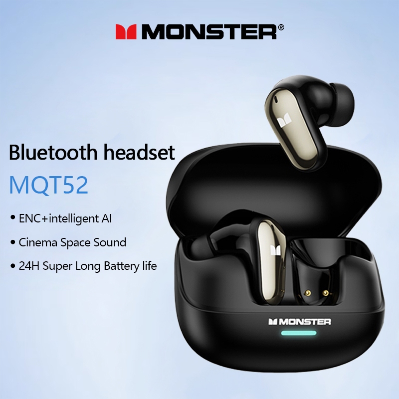 Monster MQT52 Fone De Ouvido Bluetooth Gamer Sem Fio Com Redução De Ruído e Bateria de Longa Duração para Música