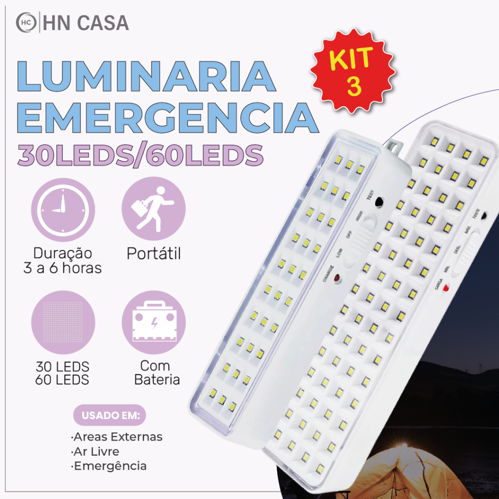 Luminária Emergência Lâmpada 30 ou 60 Leds Recarregável Bivolt Luz Branca em Oferta na Shopee