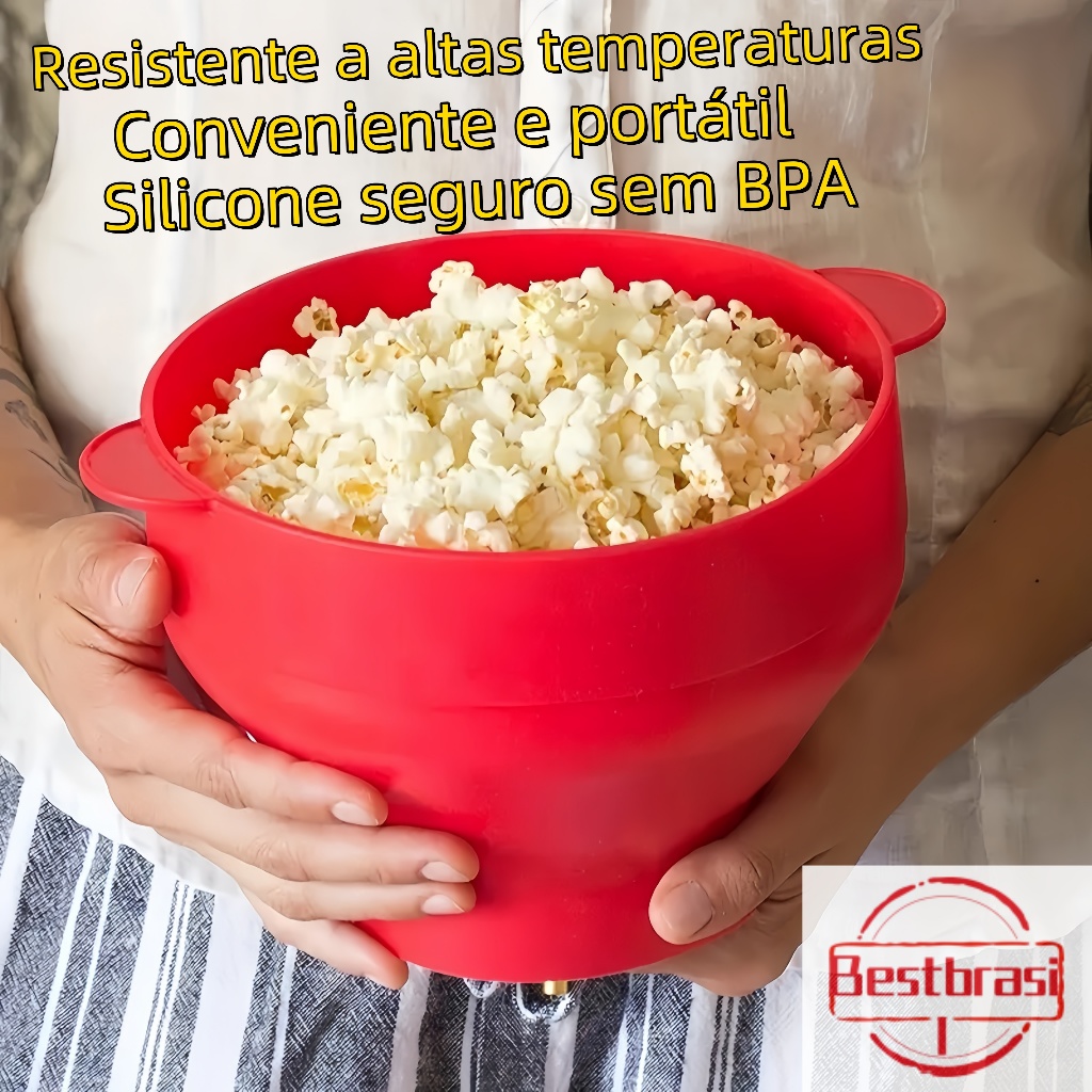 3LTigela de pipoca de Silicone com alça e tampa Microondas dobrável resistente a altas temperaturas disponível Livre BPA