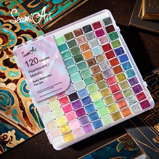 SeamiArt 20/24/36/48/60/120 Cores Perolado Metálico Shimmer Conjunto De Aquarela Sólida Para Desenho Pintura Nail Art em Oferta na Shopee