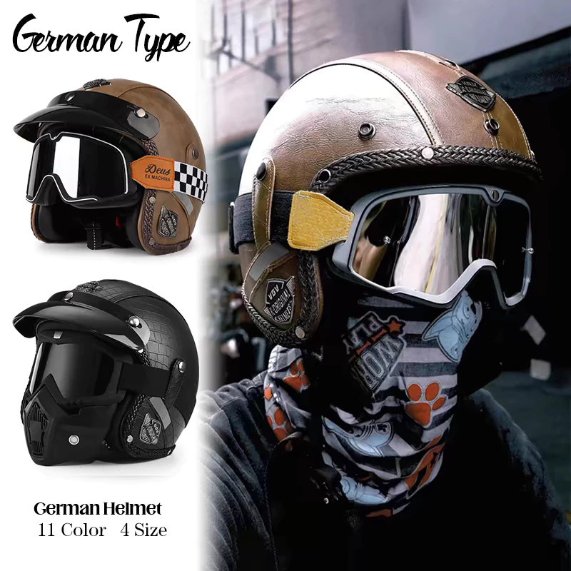 Capacete Retrô Para Motocicleta , Capacetes De Couro 3/4 , Viseira , Oldtimer , Meia Concha