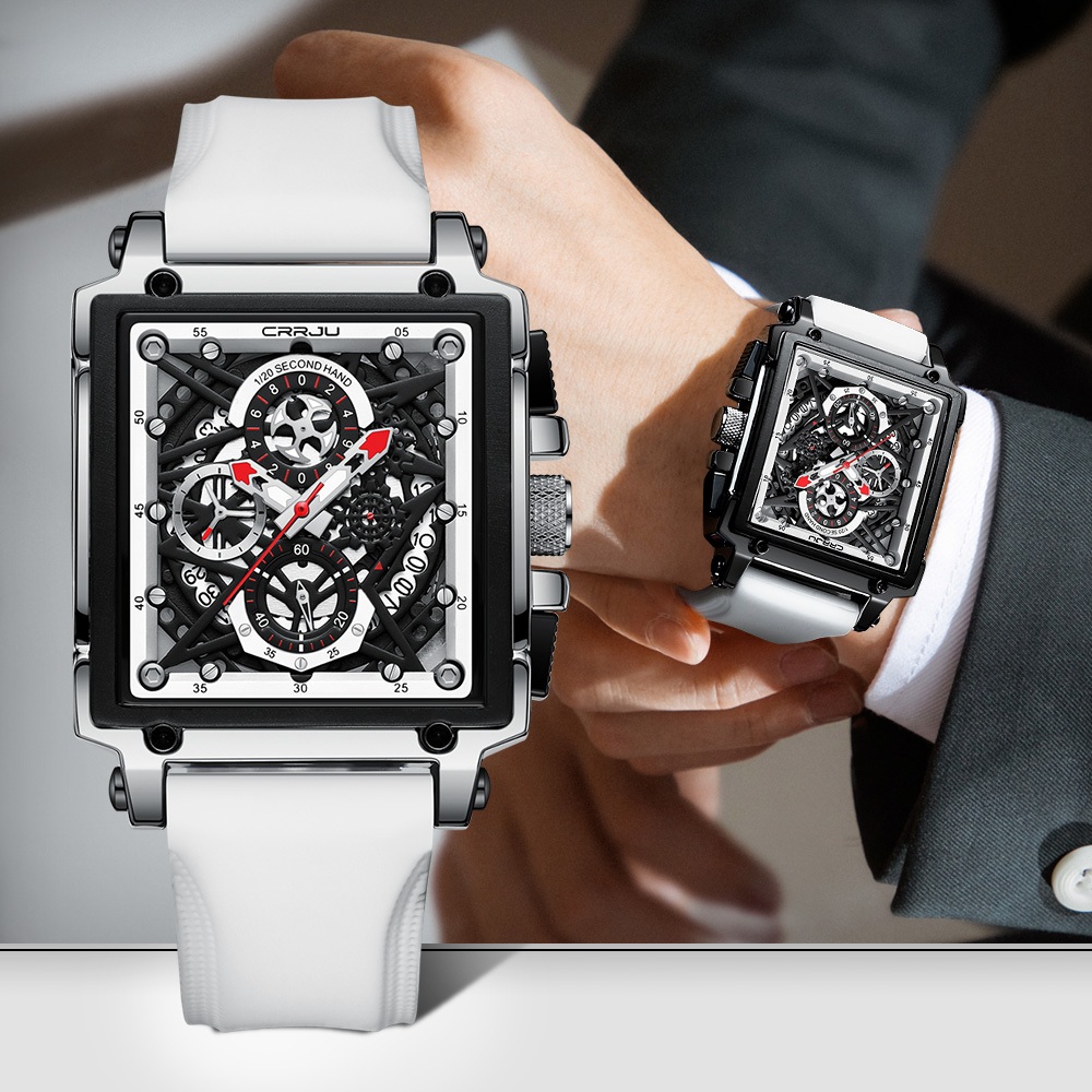 CRRJU Relógio Masculino Original À Prova D'água Com Mostrador Quadrado Pulseira De Silicone Cronógrafo Luminoso Quartzo em Oferta na Shopee