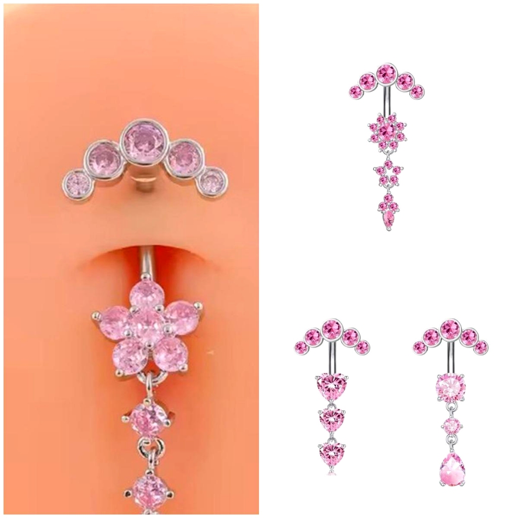 Acessório De Punção De Anel De Umbigo De Aço Inoxidável Com Gota De Água Rosa em Oferta na Shopee