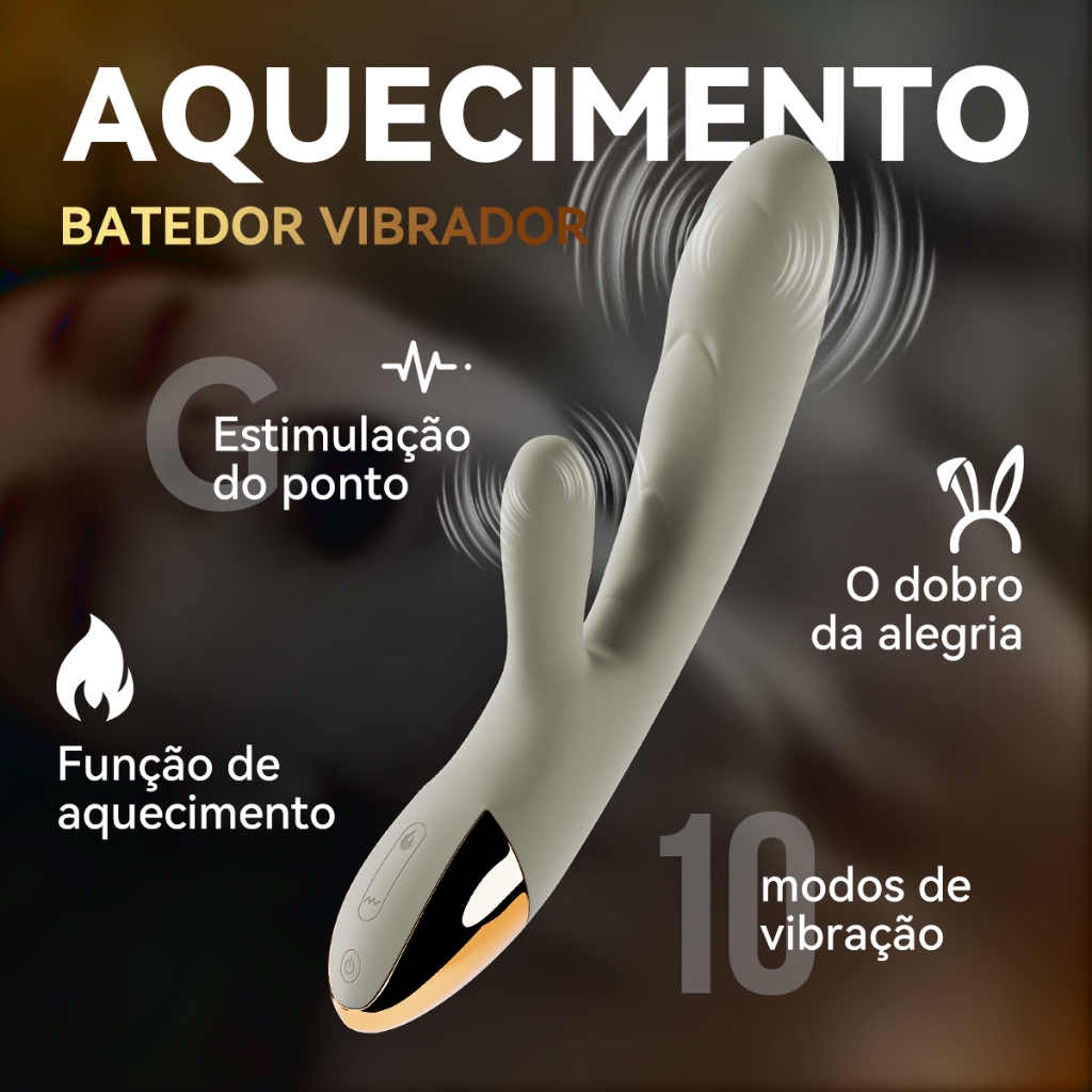 Vibrador Feminino 10 Velocidades Vibração Estim Duplo Aquecimento Automático + Estim Clitoral