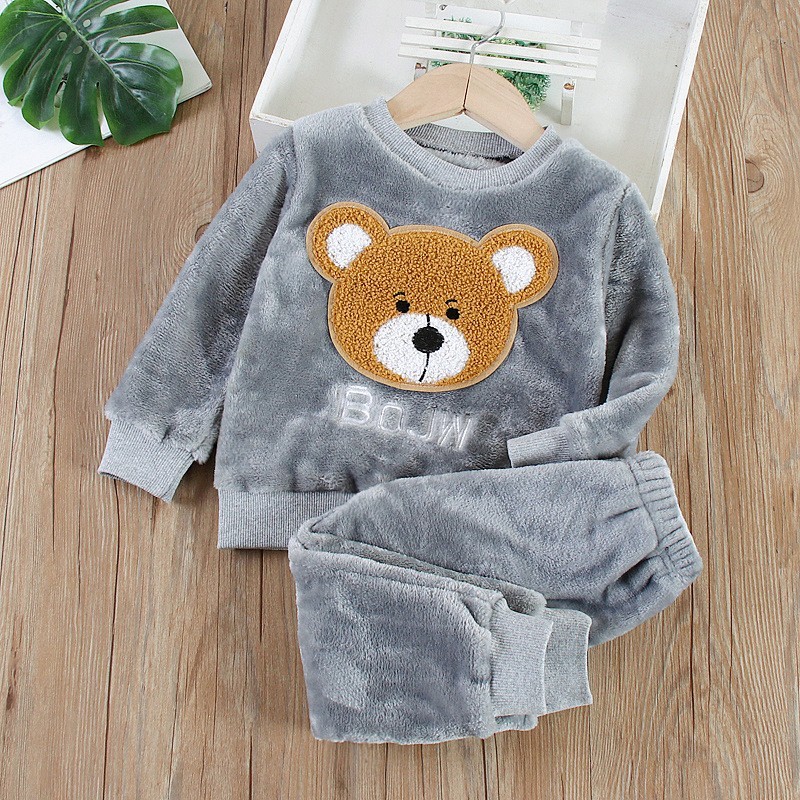 Conjunto De Pijamas De Flanela De Urso De Desenho Animado Outono Inverno Meninas Roupas De Meninos