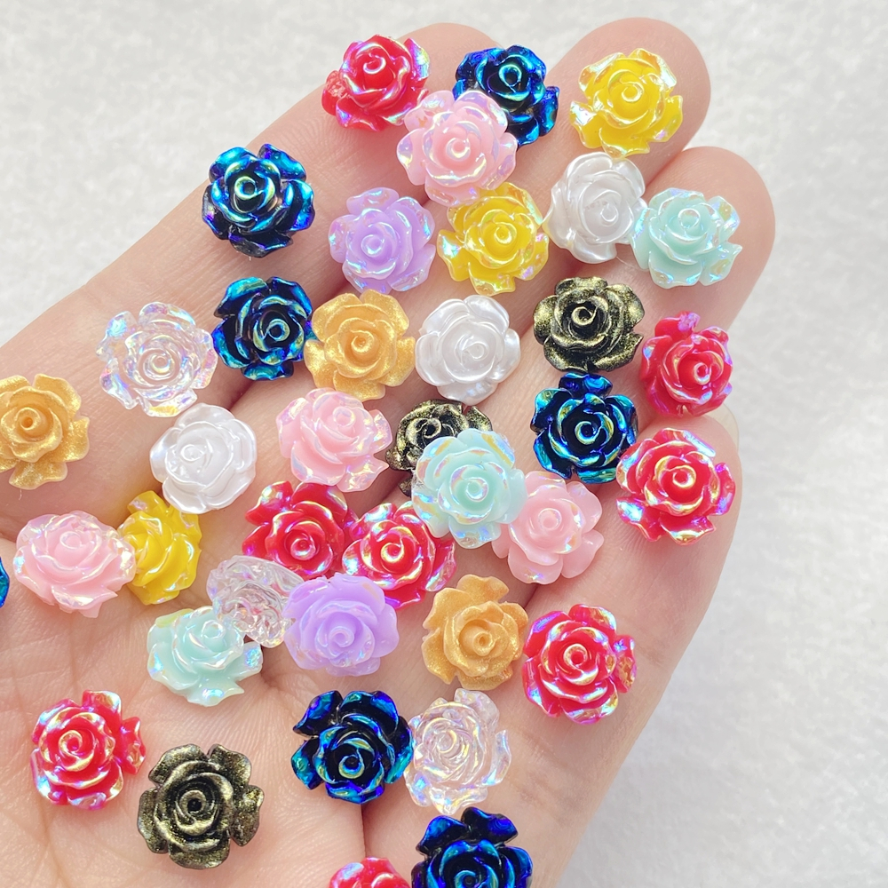 50 Peças 10mm Resina Fofa mini Flores Coloridas Brilhantes Diamantes Gema scrapbook Decoração De Casamento Artesanal Ace em Oferta na Shopee
