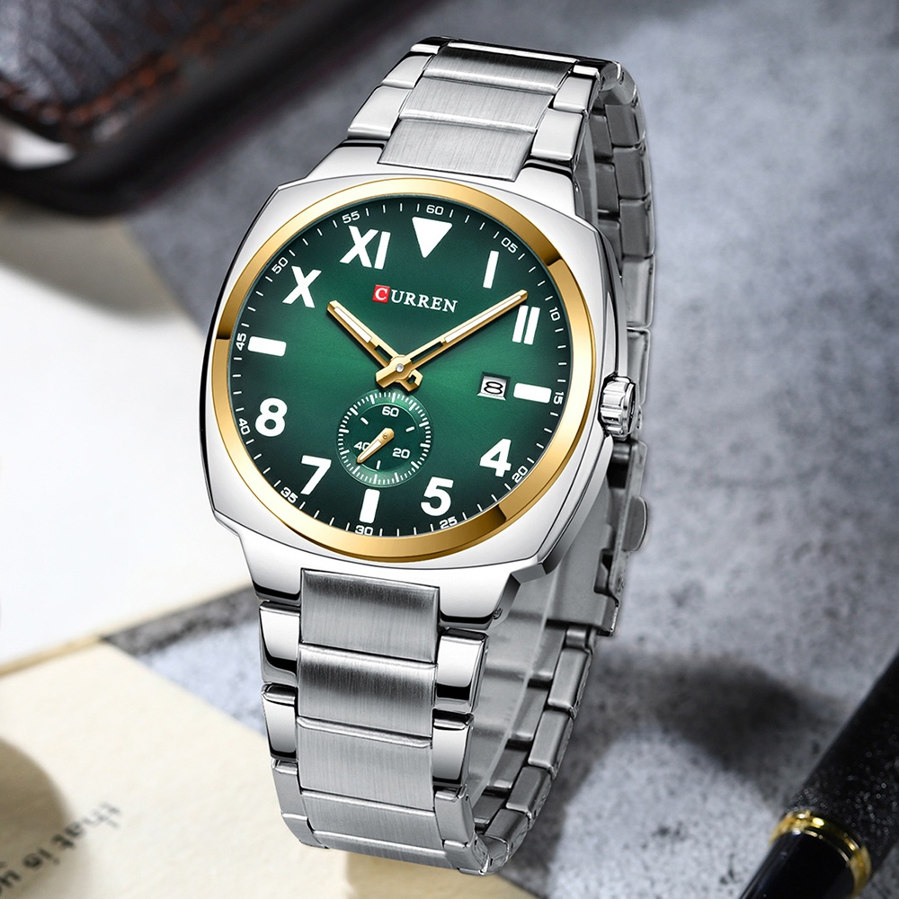 CURREN Relógio Masculino Novo Original Autêntico Aço Inoxidável Luminosa Mãos Calendário Quartzo À Prova D'água 8472 X