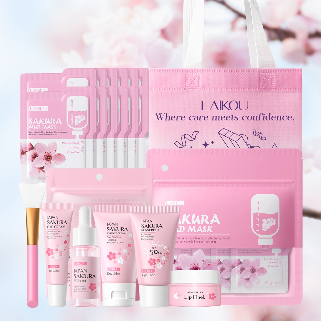 [Tudo O Que Você Precisa] LAIKOU Sakura Radiance Skincare Collection Hidratação Brilhante Da Pele Nutritiva Com Bolsa De
