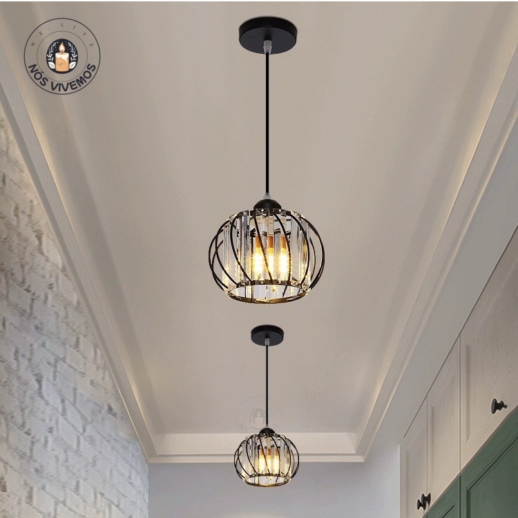 Luminária Pendente Cristal 3 Cores Em 1 Lâmpada De Teto Leve Lustre De Cristal De Metal Nórdico em Oferta na Shopee