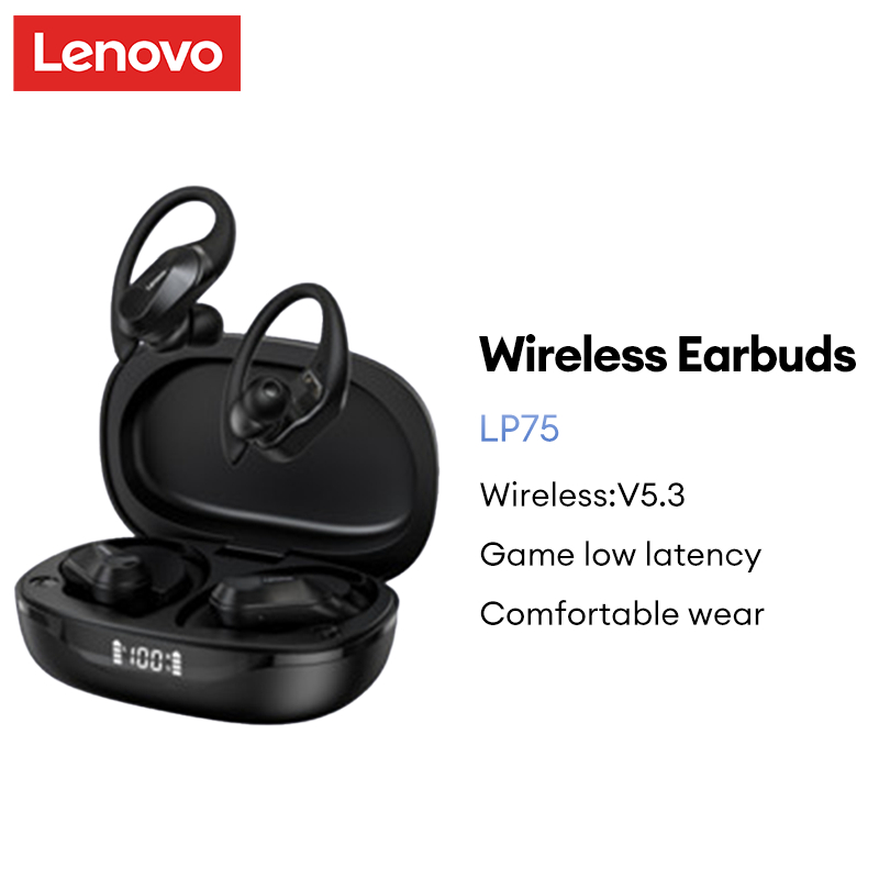 Lenovo LP75 Fone de ouvido bluetooth qualidade de som HD com microfone redução de ruído Esportes jogo baixa latência em Oferta na Shopee