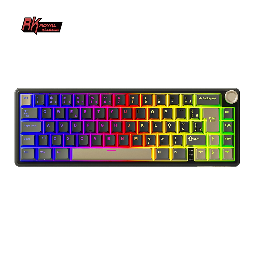 RK ROYAL KLUDGE R65 Preto Junta Portuguesa Com Fio Hot Swapple Teclado Mecânico em Oferta na Shopee