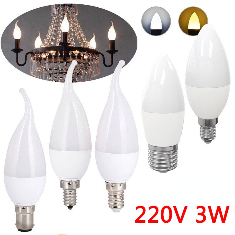 E14 led Vela Lâmpada E27 Luz Lustre Velas 3W 220V Lâmpadas Decoração Branco Quente Economia De Energia em Oferta na Shopee