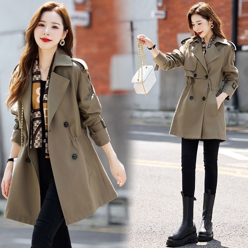 2025 Primavera Outono botton Elegante Cintura Rua trench coat Para Mulher