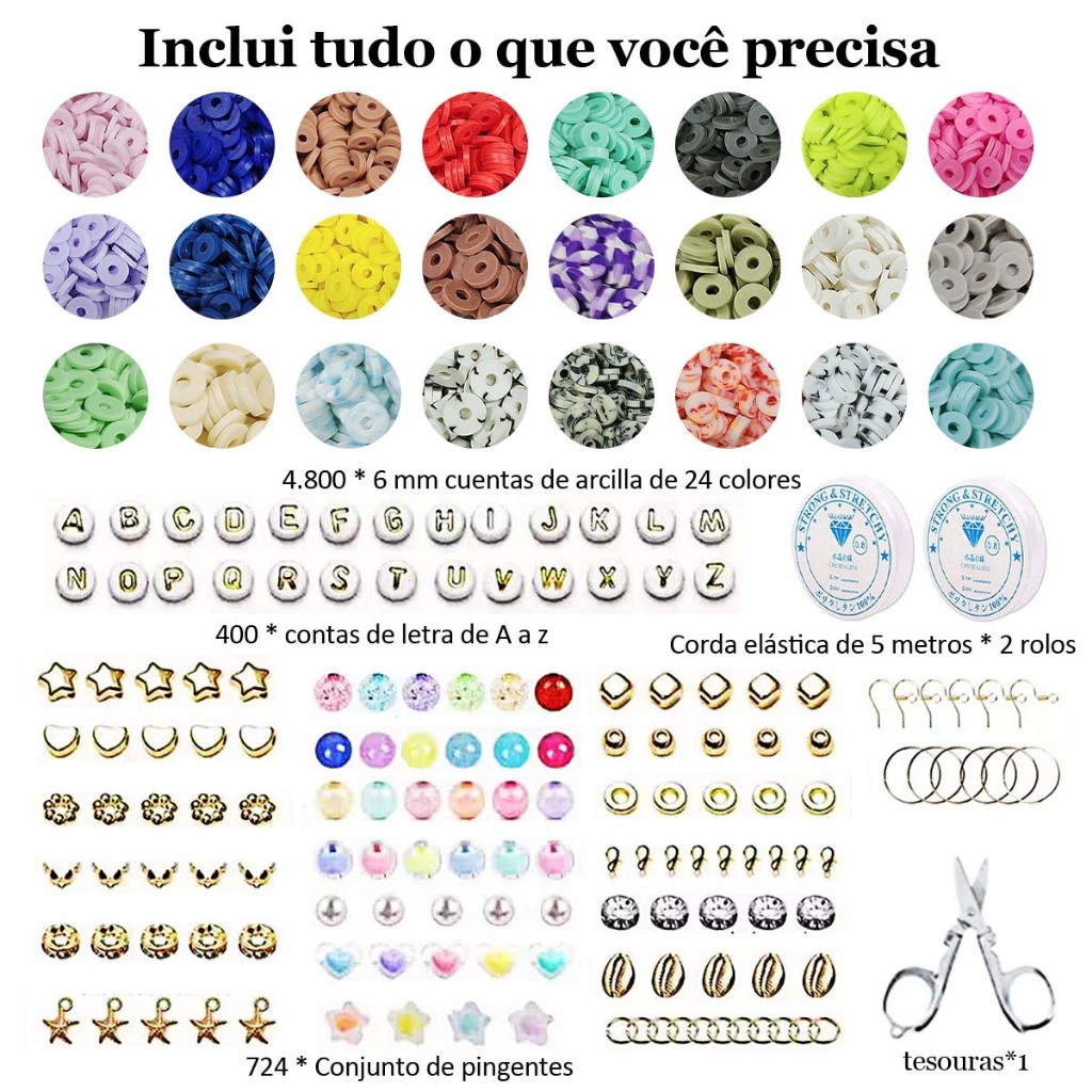 4800 Kit Fazer Pulseira Colar Brincos Micangas Bolinhas Coloridas Presente Criativo Crianças Montar Bijuterias 24 cores