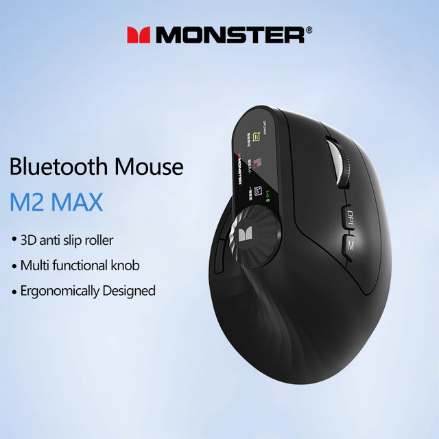 Monster M2 MAX Mouse Bluetooth Sem Fio Antiderrapante Design Ergonômico Luz Multi Dispositivo Compatível Com Bateria
