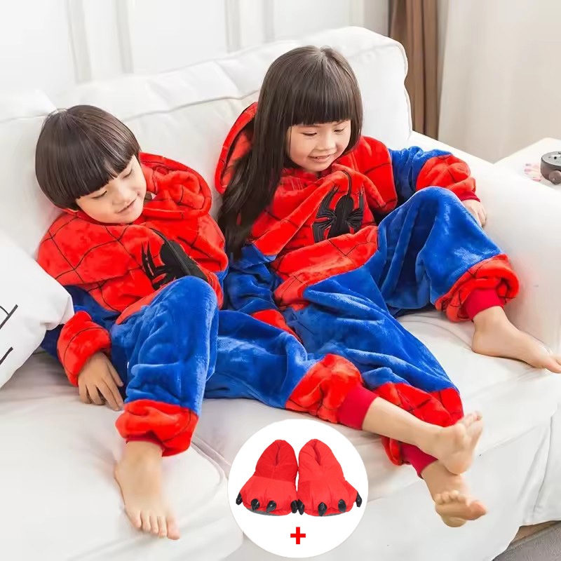 Homem Aranha Vermelho Pijamas Macacões Menino Menina Crianças Conjunto Flanela Dos Desenhos Animados Cosplay Com Capuz