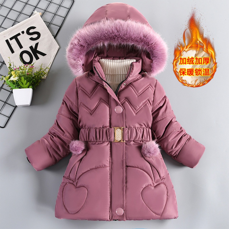 Inverno Meninas Casaco Acolchoado Crianças Mais Veludo Grosso Jaquetas Quentes Com Capuz Z...