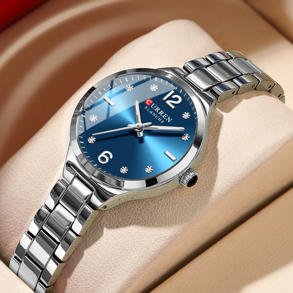 CURREN Relógio Feminino Novo Original Simples Ponteiros Luminosos Quartzo De Aço Inoxidável À Prova D'água 9105 X